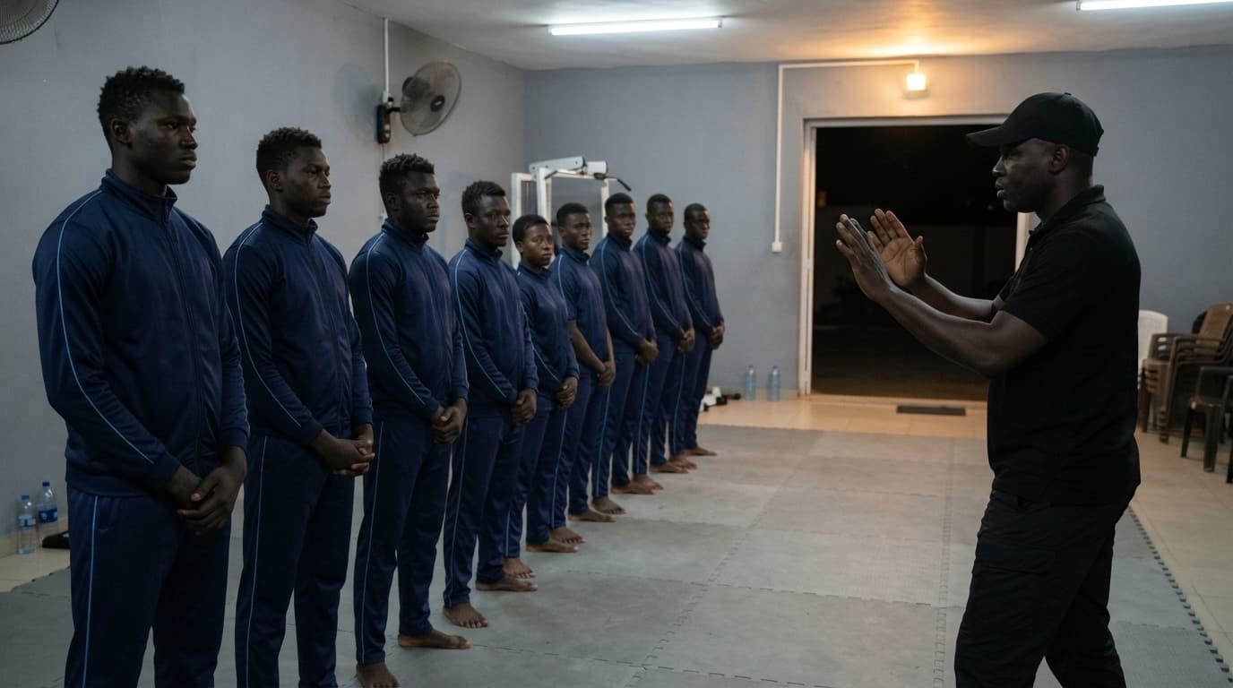 Cours au dojo de la FIIT Academy : stagiaires en rang face à l'instructeur